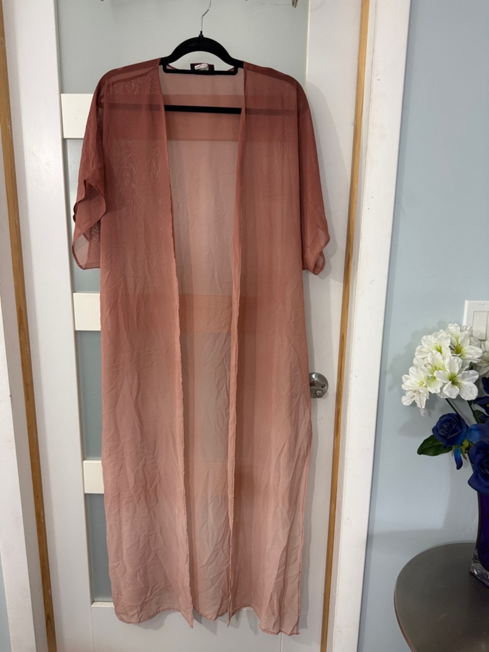 Sheer Dusty Rose Maxi Kimono Duster